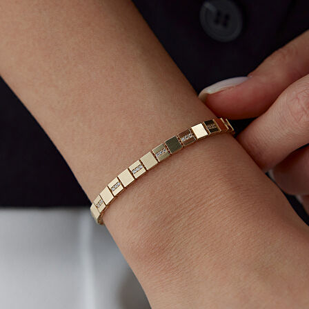 Square Taşlı Plaka Bileklik