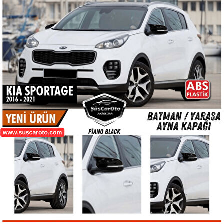 Kia Sportage 2016-2021 Sinyalli Uyumlu Batman Yarasa Ayna Kapağı Piano Black ABS Plastik Sağ Sol Takım