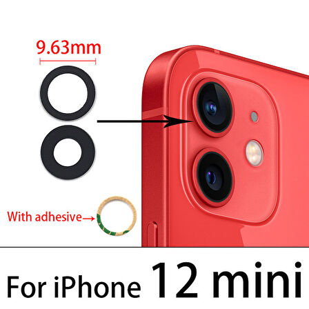 Tkgz İPhone 12 MİNİ Arka Kamera Camı Lens Yapışkanlı