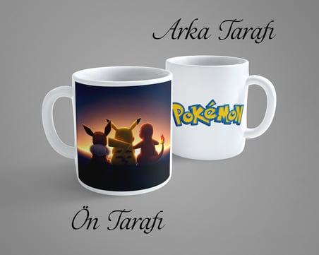 Pokemon Charmander-Pikachu-Eevee Porselen Kupa Bardak