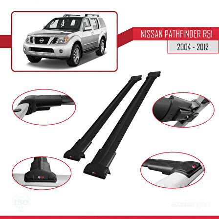 Nissan Pathfinder 3 (R51) 2004-2012 Arası ile Uyumlu FLY Model Ara Atkı Tavan Barı Siyah 2 Adet