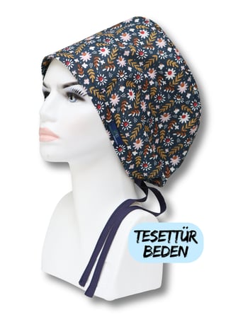 Tesettür Beden Yapraklı Lacivert Papatyalar Cerrahi Bone Doktor Hemşire Sağlıkçı Hastane Bonesi