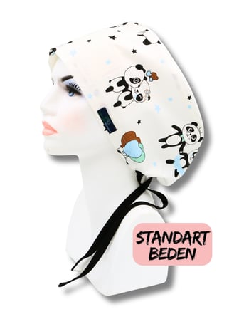 Standart Beden Panda Desenli Cerrahi Bone Doktor Hemşire Sağlıkçı Hastane Bonesi
