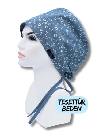 Tesettür Beden Mavi Nazlı Çiçekler Cerrahi Bone Doktor Hemşire Sağlıkçı Hastane Bonesi