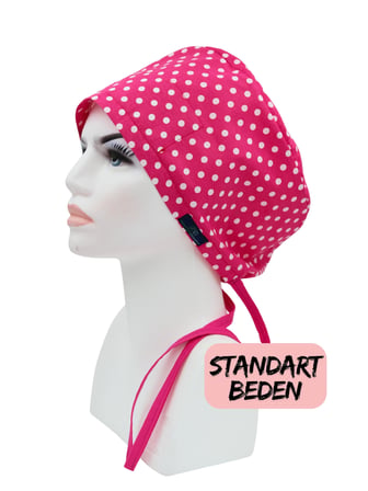 Standart Beden Koyu Pembe Puantiye Cerrahi Bone Doktor Hemşire Sağlıkçı Hastane Bonesi