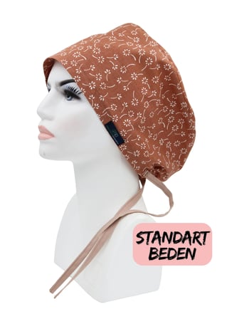 Standart Beden Kahverengi Nazlı Çiçekler Cerrahi Bone Doktor Hemşire Sağlıkçı Hastane Bonesi