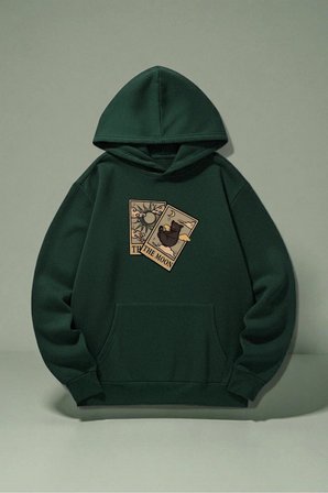 Unisex The Moon Tarot Kart Tasarım Baskılı Kapüşonlu Sweatshirt