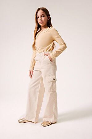 Kız Çocuk Wide Leg Kargo Geniş Paça Jean Pantolon