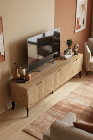 Reyo Falez Royal TV Sehpası 160 cm TV Ünitesi Kapaklı Modern Şık Minimal Salon Konsolu 5093 Meşe