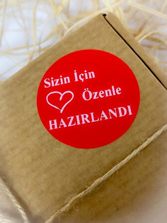 Sizin İçin Özenle Hazırlandı 40 mm Kalpli Kırmızı Yuvarlak Sticker Etiket 120 Adet