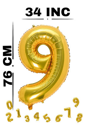 Folyo Balon Rakam Gold Renk 34 Inc 76 Cm Helyum Uyumlu