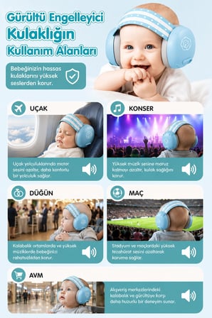 Reyo Bebek Gürültü Önleyici Kulaklık, İşitme Koruyucu Bebek Kulaklığı, Konser, Uçak, Seyahat, Düğün 