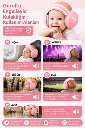 Reyo Bebek Gürültü Önleyici Kulaklık, İşitme Koruyucu Bebek Kulaklığı, Konser, Uçak, Seyahat, Düğün ve Maç İçin Gürültü Azaltıcı Bebek Kulaklığı 0-3 Yaş Pembe