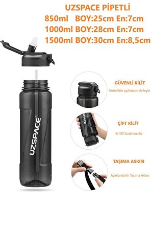 Uzspace FiftyFifty PİPETLİ 1000ml -Büyük Boy- Tritan Su Matarası 