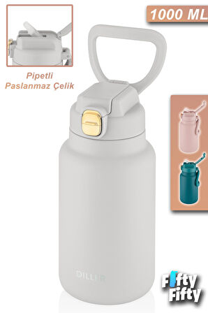 Vagonlife DILLER 1000ml Pipetli Taşıma Kulplu Çelik Matara 6 saat sıcak/soğuk tutma süresi 4 farklı renk