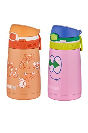 Shamobo 2Lİ SET Pipetli Çelik Termos 350ml -6 Saat Isı Yalıtımı-