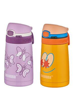 Shamobo 2Lİ SET Pipetli Çelik Termos 350ml -6 Saat Isı Yalıtımı-