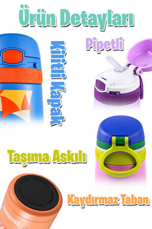 Shamobo 2Lİ SET Pipetli Çelik Termos 350ml -6 Saat Isı Yalıtımı-