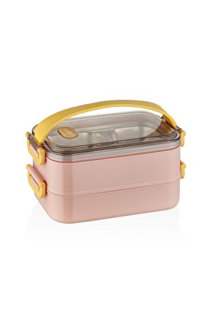 Vagonlife Bento Lunch Box Ofis-Okul İçin Yeni Nesil Sefer Tası 2 kat Taşıma Kulplu Çelik FF367