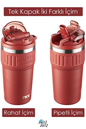 TKK 630 ML Özel Seri Çelik Mug Kahve Bardağı Pipetli/Rahat İçim 6 Saat Sıcak/12 Saat Soğuk Termos -2023 630ML