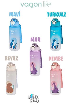 Vagonlife 800 ml Figürlü Su Matarası Çift Kullanım Pipetli Ve Rahat İçim Sticker Hediyeli