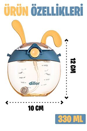 DILLER Pipetli 330 ml Boyun Askılı  Çocuk Su Matarası