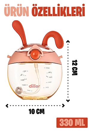 DILLER Pipetli 330 ml Boyun Askılı  Çocuk Su Matarası