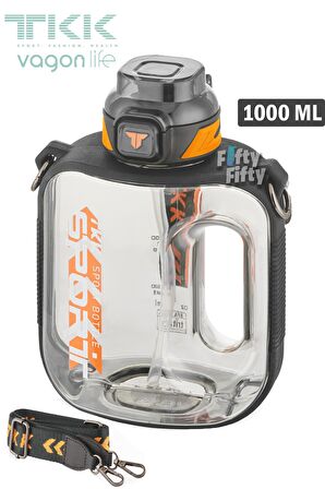 TKK 1000 ML Çift Kullanım Pipetli/Rahat içim Bpa İçermeyen Askılı Tritan Su Matarası FFTKK1022-1000