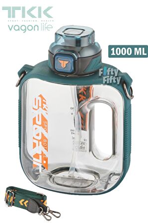 TKK 1000 ML Çift Kullanım Pipetli/Rahat içim Bpa İçermeyen Askılı Tritan Su Matarası FFTKK1022-1000