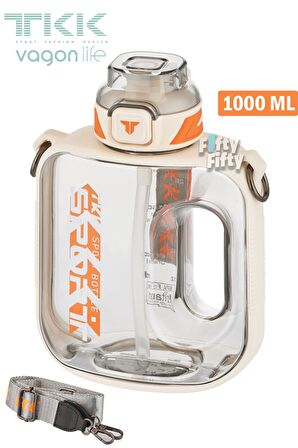 TKK 1000 ML Çift Kullanım Pipetli/Rahat içim Bpa İçermeyen Askılı Tritan Su Matarası FFTKK1022-1000