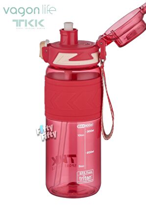 TKK 600 ML Çift Kullanım Pipetli/Rahat içim Bpa İçermeyen Taşıma Askılı Tritan Su Matarası FFTKK1019-600