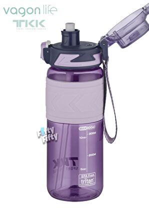 TKK 600 ML Çift Kullanım Pipetli/Rahat içim Bpa İçermeyen Taşıma Askılı Tritan Su Matarası FFTKK1019-600