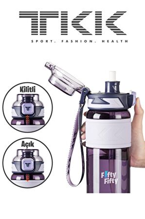 TKK 600 ML Çift Kullanım Pipetli/Rahat içim Bpa İçermeyen Taşıma Askılı Tritan Su Matarası FFTKK1019-600