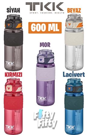 TKK 600 ML Çift Kullanım Pipetli/Rahat içim Bpa İçermeyen Taşıma Askılı Tritan Su Matarası FFTKK1019-600