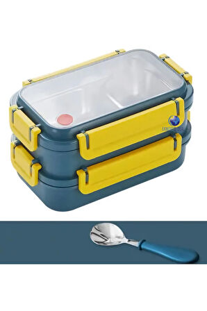 Bento Lunch Box Ofis-Okul İçin Yeni Nesil Sefer Tası Tek Kat 3 Bölme Çatal Ve Kaşıklı -Pas