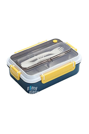 Bento Lunch Box Ofis-Okul İçin Yeni Nesil Sefer Tası Tek Kat 3 Bölme Çatal Ve Kaşıklı -Pas