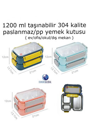 Bento Lunch Box Ofis-Okul İçin Yeni Nesil Sefer Tası Tek Kat 3 Bölme Çatal Ve Kaşıklı -Pas