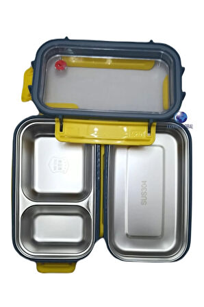 Bento Lunch Box Ofis-Okul İçin Yeni Nesil Sefer Tası Tek Kat 3 Bölme Çatal Ve Kaşıklı -Pas