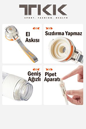 TKK 1000 ML Çift Kullanım Pipetli/Rahat içim Bpa İçermeyen Taşıma Askılı Tritan Su Matarası FFTKK1020-1000