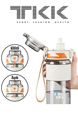 TKK 1000 ML Çift Kullanım Pipetli/Rahat içim Bpa İçermeyen Taşıma Askılı Tritan Su Matarası FFTKK1020-1000