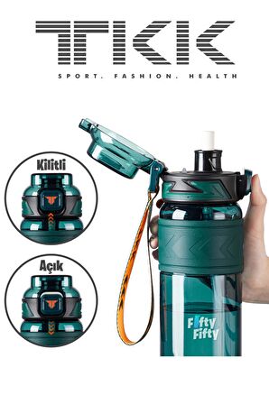 TKK 1000 ML Çift Kullanım Pipetli/Rahat içim Bpa İçermeyen Taşıma Askılı Tritan Su Matarası FFTKK1020-1000