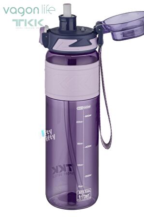 TKK 1000 ML Çift Kullanım Pipetli/Rahat içim Bpa İçermeyen Taşıma Askılı Tritan Su Matarası FFTKK1020-1000
