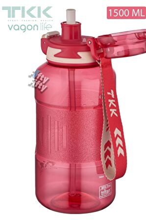 TKK 1500 ML Çift Kullanım Pipetli/Rahat içim Bpa İçermeyen Askılı Tritan Su Matarası FFTKK1021-1500