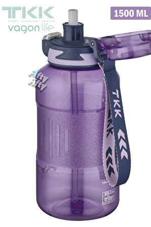 TKK 1500 ML Çift Kullanım Pipetli/Rahat içim Bpa İçermeyen Askılı Tritan Su Matarası FFTKK1021-1500