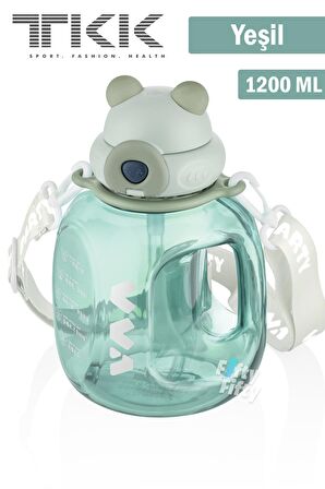 TKK VVA1200 ML Çift Kullanım Pipetli/Rahat içim Bpa İçermeyen Askılı Tritan Su Matarası FFTKK1002-1200ML