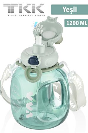TKK VVA1200 ML Çift Kullanım Pipetli/Rahat içim Bpa İçermeyen Askılı Tritan Su Matarası FFTKK1002-1200ML