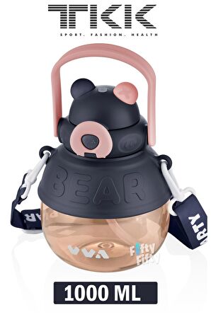 TKK VVA1000 ML Çift Kullanım Pipetli/Rahat içim Bpa İçermeyen Taşıma Ve Boyun Askılı Tritan Su Matarası FFTKK1003-1000ML