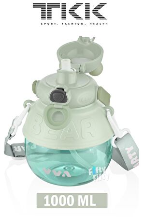TKK VVA1000 ML Çift Kullanım Pipetli/Rahat içim Bpa İçermeyen Taşıma Ve Boyun Askılı Tritan Su Matarası FFTKK1003-1000ML