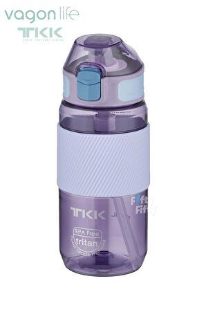 TKK 500 ML Kalın Isırılamaz Pipetli Bpa İçermeyen Taşıma Kulplu Tritan Su Matarası FFTKK1003-500ML