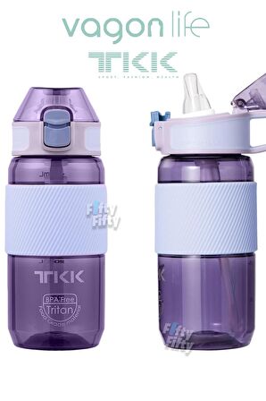 TKK 500 ML Kalın Isırılamaz Pipetli Bpa İçermeyen Taşıma Kulplu Tritan Su Matarası FFTKK1003-500ML
